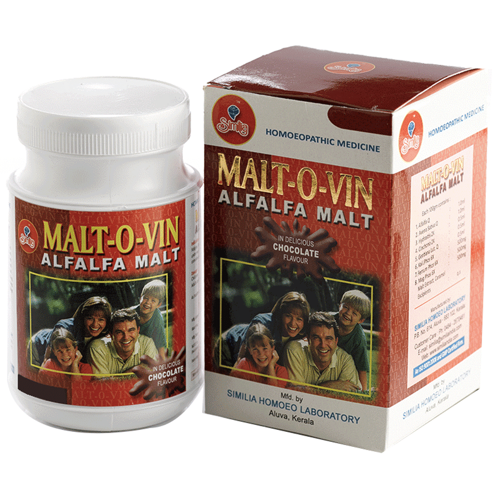 Similia Malt-O-Vin Alfalfa Malt Delicious Chocolate bottle of 500 gm Paste Similia Malt-O-Vin Alfalfa Malt Delicious Chocolate bottle of 500 gm Paste