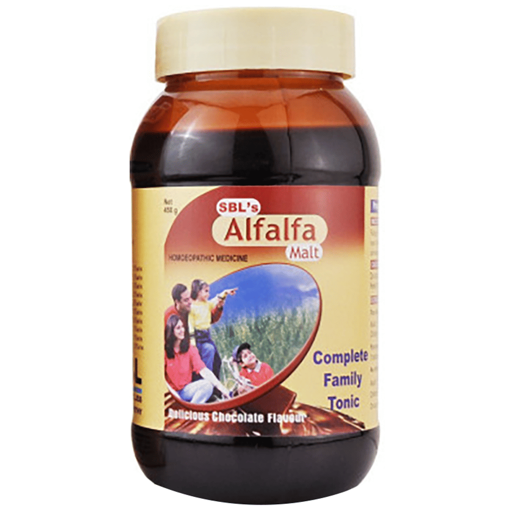 SBL Alfalfa Malt Energy Stimulant Delicious Chocolate jar of 450 gm Paste SBL Alfalfa Malt Energy Stimulant Delicious Chocolate jar of 450 gm Paste