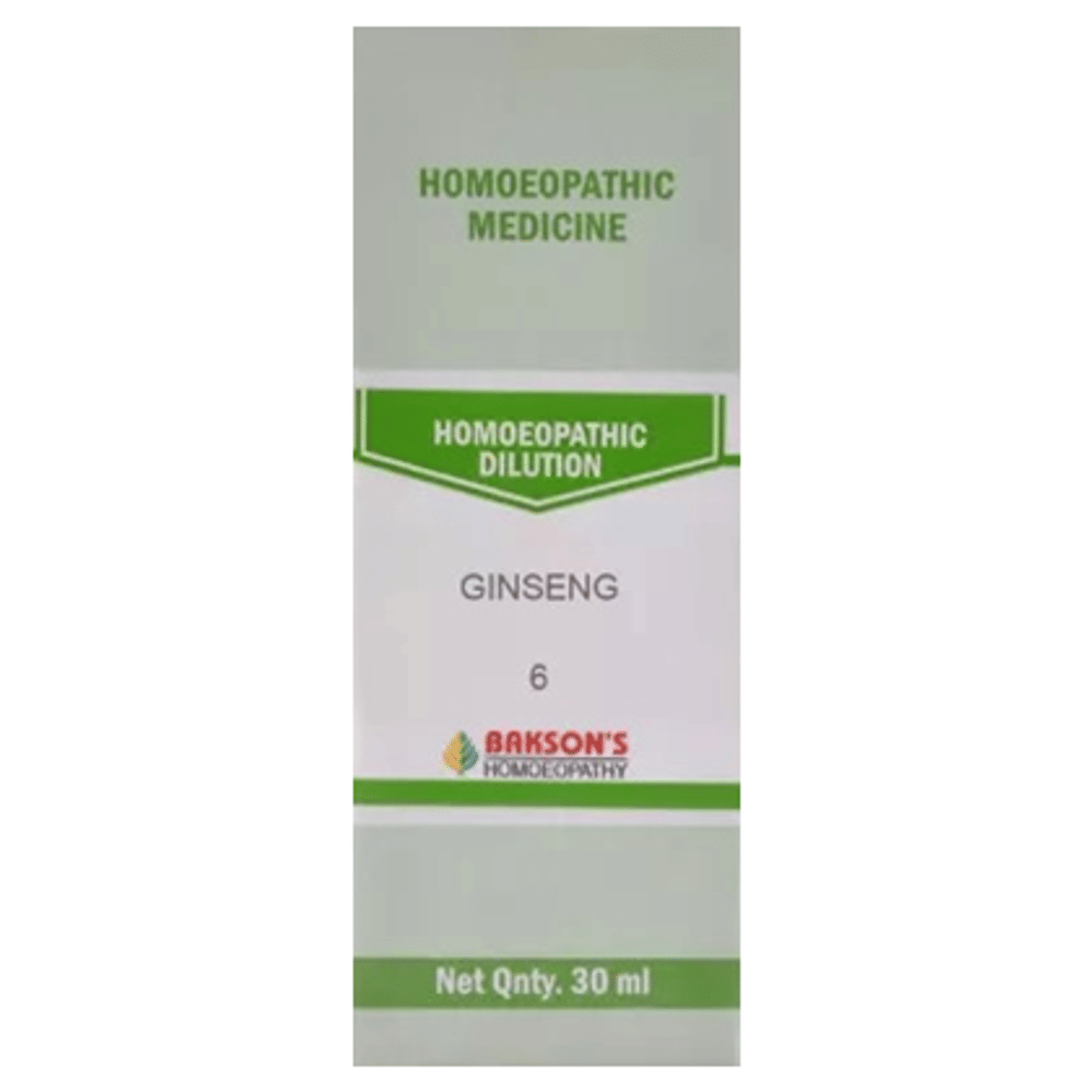 Bakson's Homeopathy  Ginseng Dilution 6 CH bottle of 30 ml Dilution