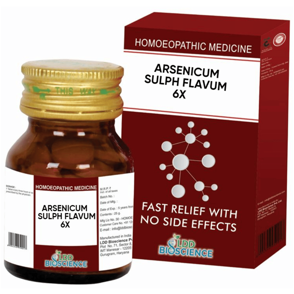 LDD Bioscience Arsenicum Sulph Flavum 6X bottle of 25 gm Tablet