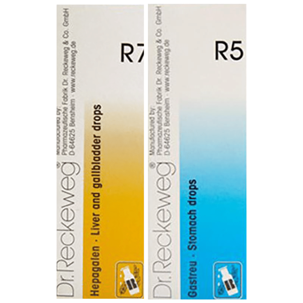 Combo Pack of Dr. Reckeweg R5 Stomach and Digestion Drop & Dr. Reckeweg R7 Liver and Gallbladder Drop (22ml Each) combo pack of 2 bottles