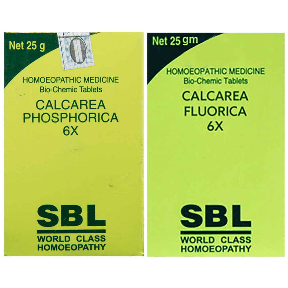 SBL Combo Pack of Calcarea Fluorica Biochemic Tablet 6X & Calcarea Phosphorica Biochemic Tablet 6X (25gm Each) combo pack of 2 bottles