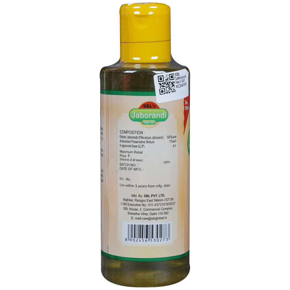 SBL Jaborandi Hair Oil bottle of 200 ml Oil