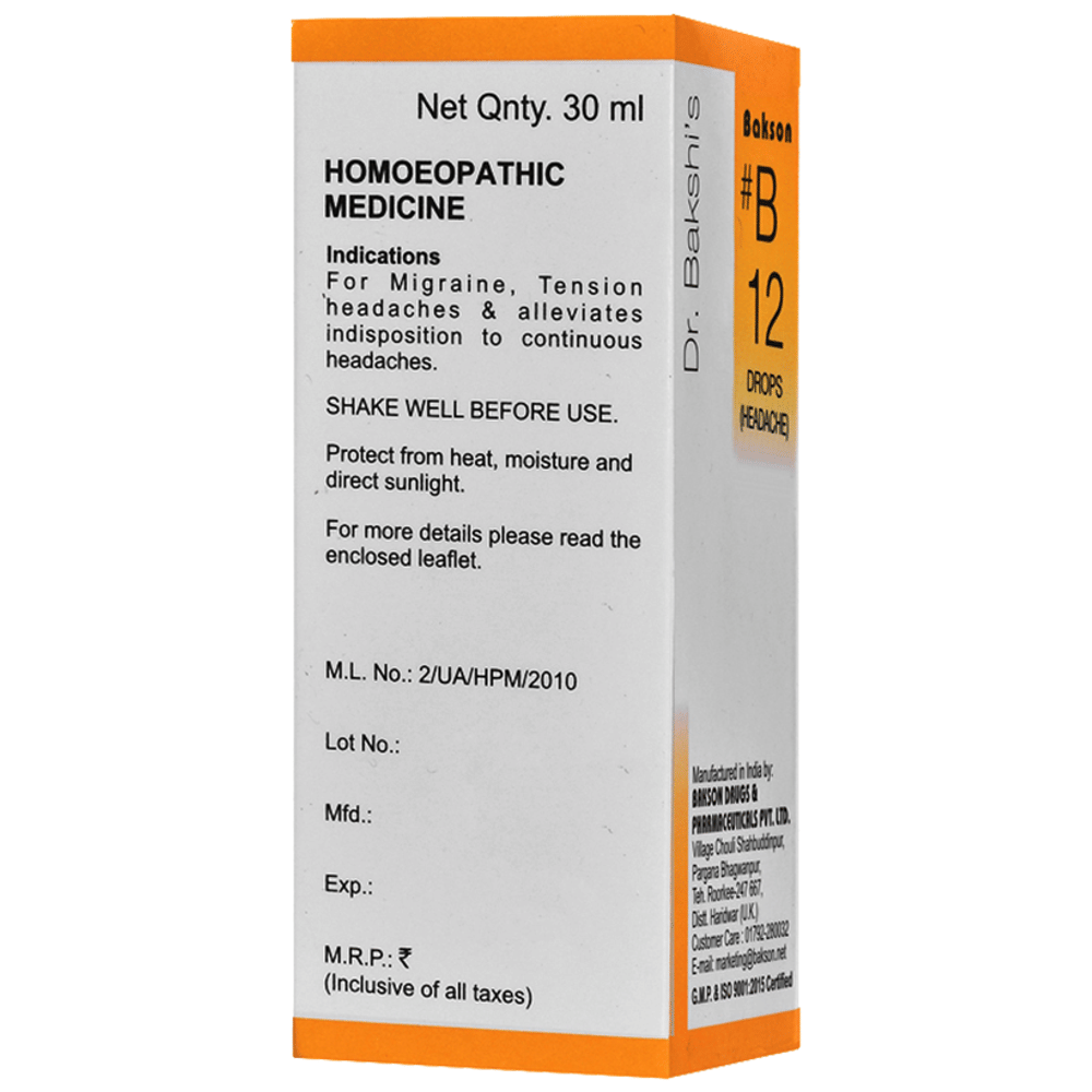 Bakson B12 Headache Drop bottle of 30 ml Drop Bakson B12 Headache Drop bottle of 30 ml Drop