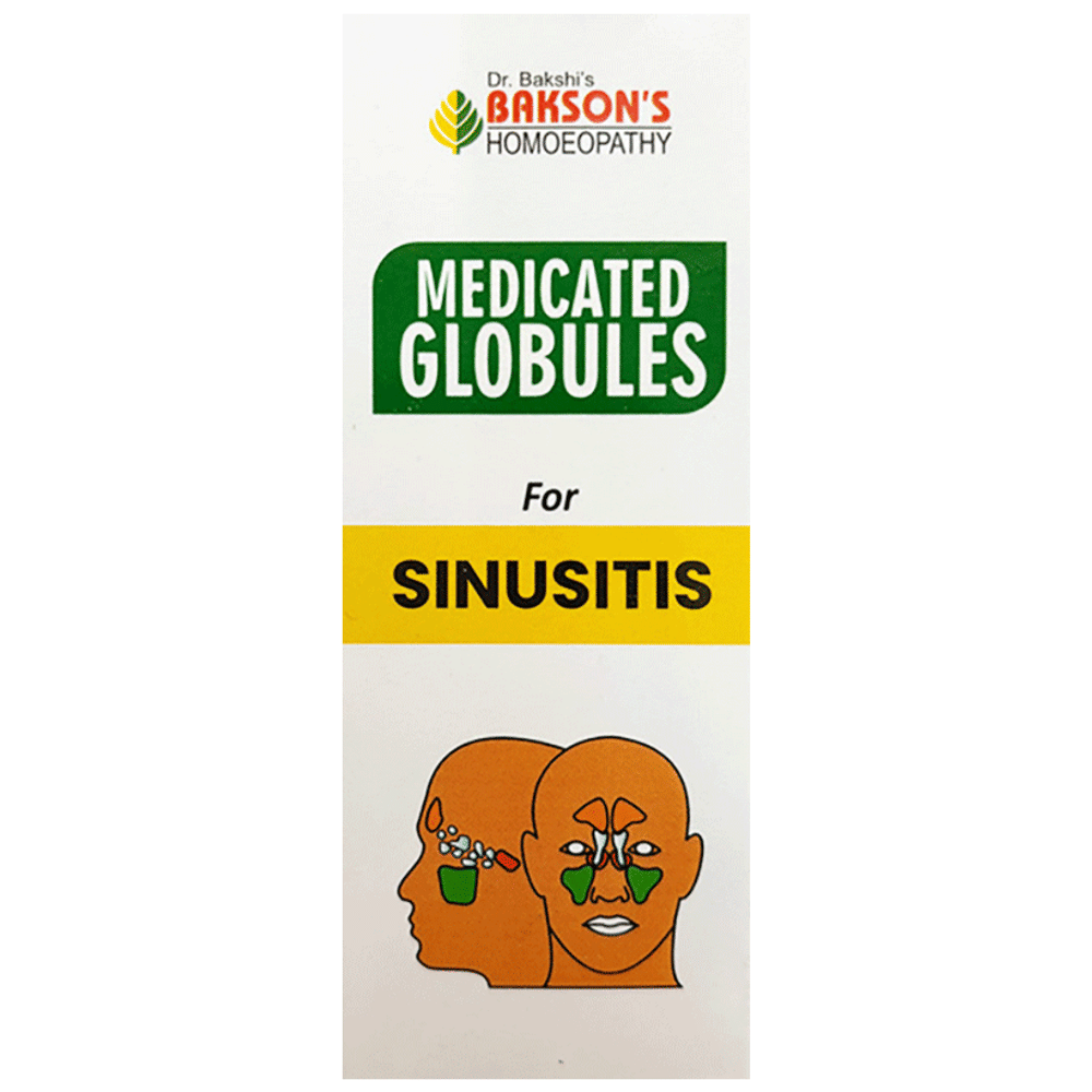 Dr Bakshi's Bakson's Homeopathy Medicated Globules for Sinusitis bottle of 25 gm Globules