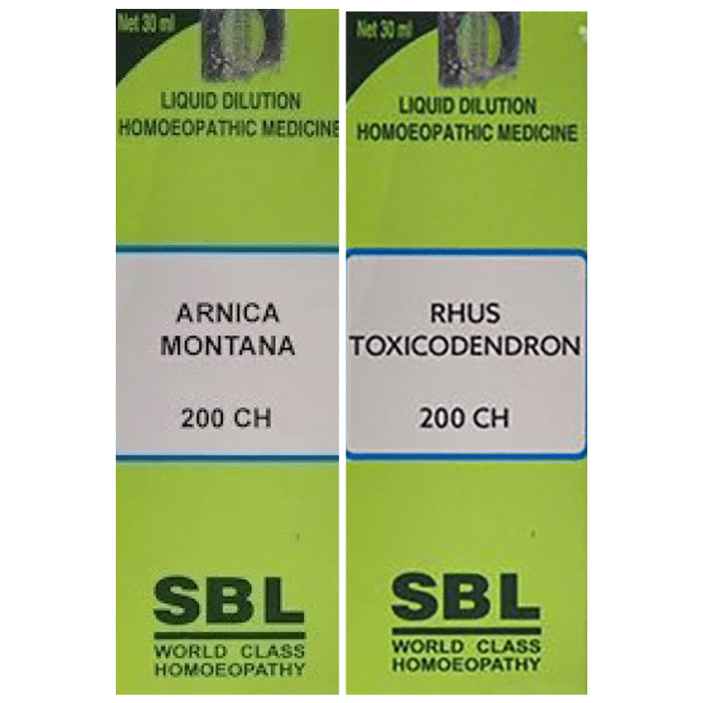 Combo Pack of SBL Arnica Montana Dilution 200 CH & SBL Rhus Toxicodendron Dilution 200 CH (30ml Each) combo pack of 2 bottles
