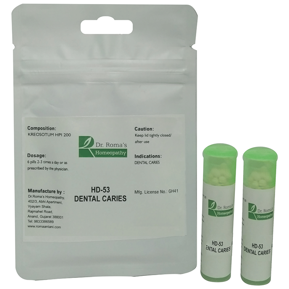 Dr. Romas Homeopathy HD-53 Dental Caries, 2 Bottles of 2 Dram packet of 2 bottles
