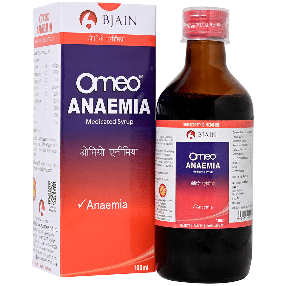 Bjain Omeo Anaemia Syrup bottle of 100 ml Syrup