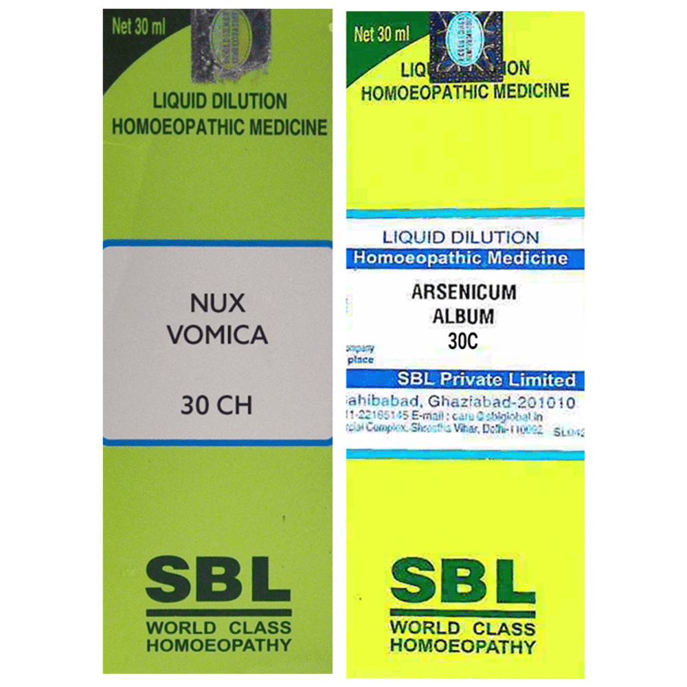 Combo Pack of SBL Arsenicum Album Dilution 30 CH & SBL Nux Vomica Dilution 30 CH (30ml Each) combo pack of 2 bottles