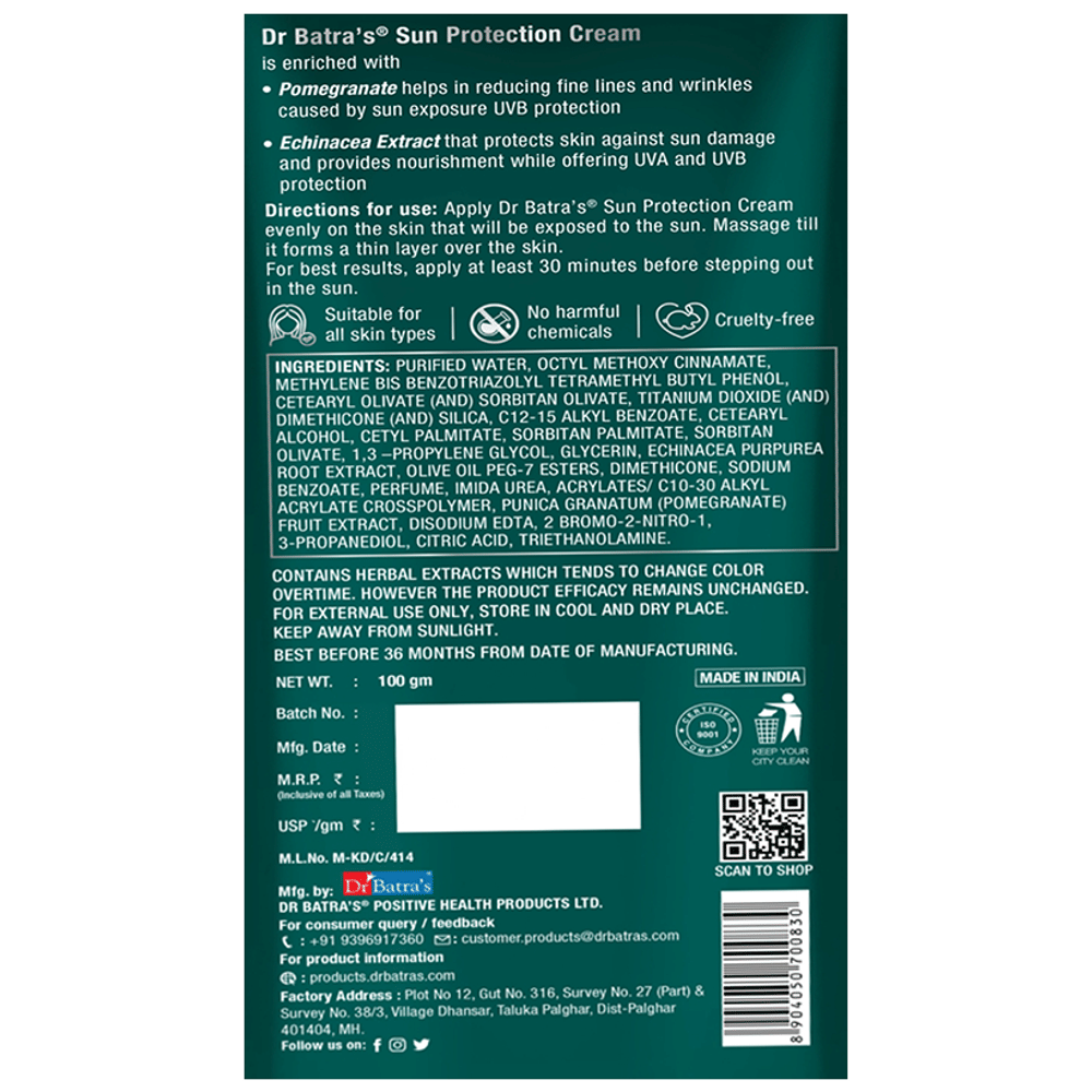 Dr Batra's Sun Protection Cream SPF 30 tube of 100 gm Cream Dr Batra's Sun Protection Cream SPF 30 tube of 100 gm Cream
