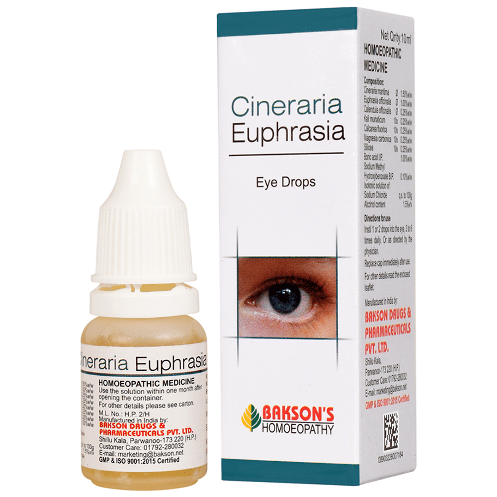 Bakson's Homeopathy Cineraria Euphrasia Eye Drop bottle of 10 ml Eye Drop