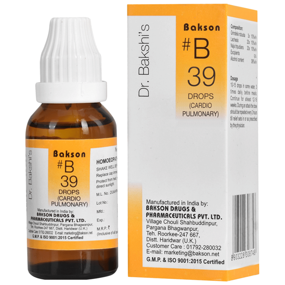 Bakson B39 Cardio Pulmonary Drop bottle of 30 ml Drop