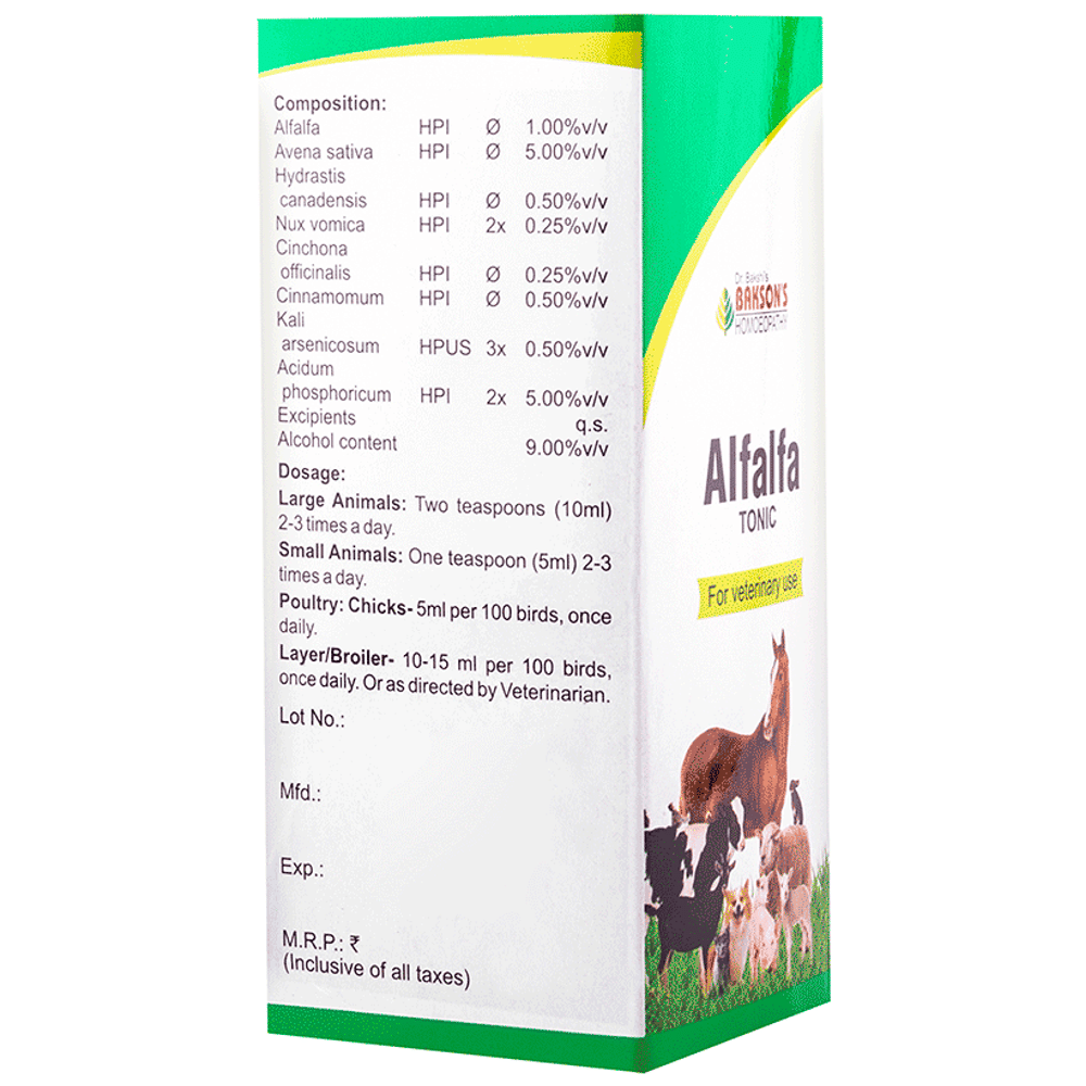 Bakson's Homeopathy Alfalfa Tonic for Veterinary Use bottle of 450 ml Tonic Bakson's Homeopathy Alfalfa Tonic for Veterinary Use bottle of 450 ml Tonic