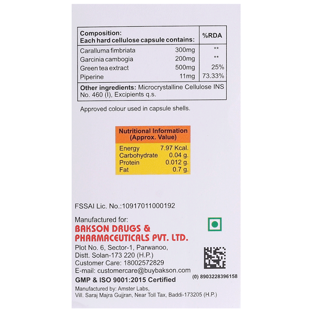 Bakson's Slim & Fit Capsule bottle of 30 capsules