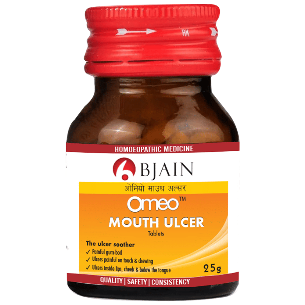 Bjain Omeo Mouth Ulcer Tablet bottle of 25 gm Tablet Bjain Omeo Mouth Ulcer Tablet bottle of 25 gm Tablet