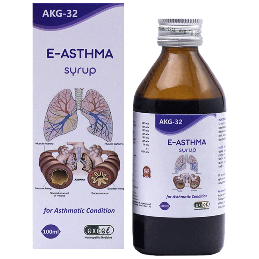 Excel AKG 32 E-Asthma Syrup bottle of 100 ml Syrup