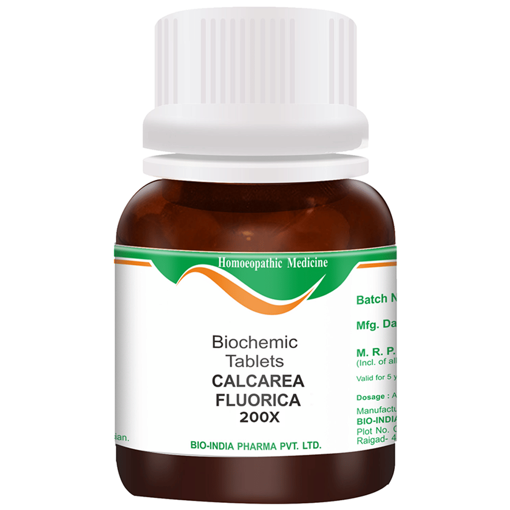 Bio India Calcarea Fluorica Biochemic Tablet 200X bottle of 25 gm Biochemic Tablet