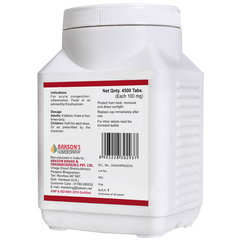Bakson's Homeopathy Ferrum Phosphoricum Biochemic Tablet 6X bottle of 4500 biochemic tablets