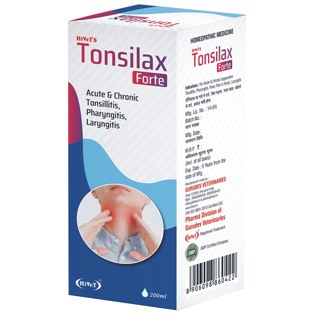 Hivet Tonsillax Forte Syrup bottle of 200 ml Syrup