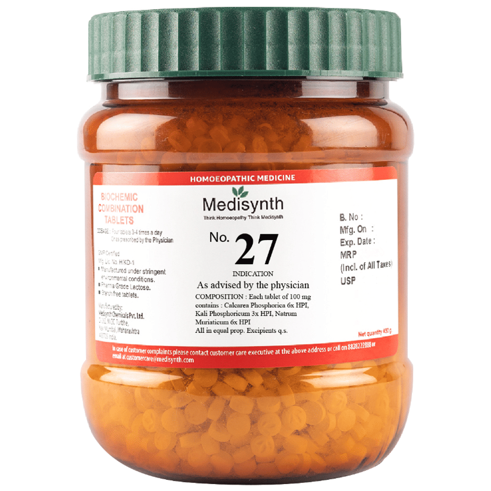 Medisynth Bio-chemic Combination No.27 bottle of 450 gm Biocombination Tablet Medisynth Bio-chemic Combination No.27 bottle of 450 gm Biocombination Tablet