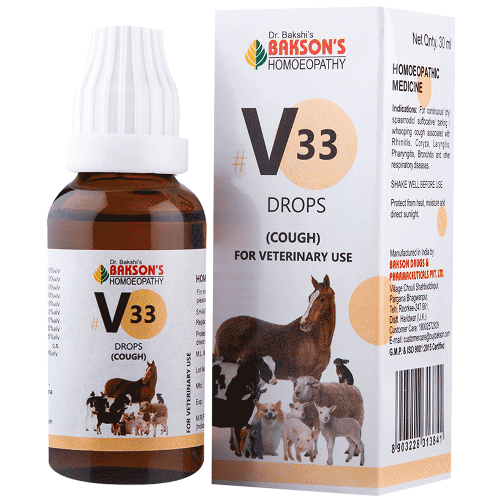 Bakson's Homeopathy V33 Cough Drop for Veterinary Use bottle of 30 ml Drop