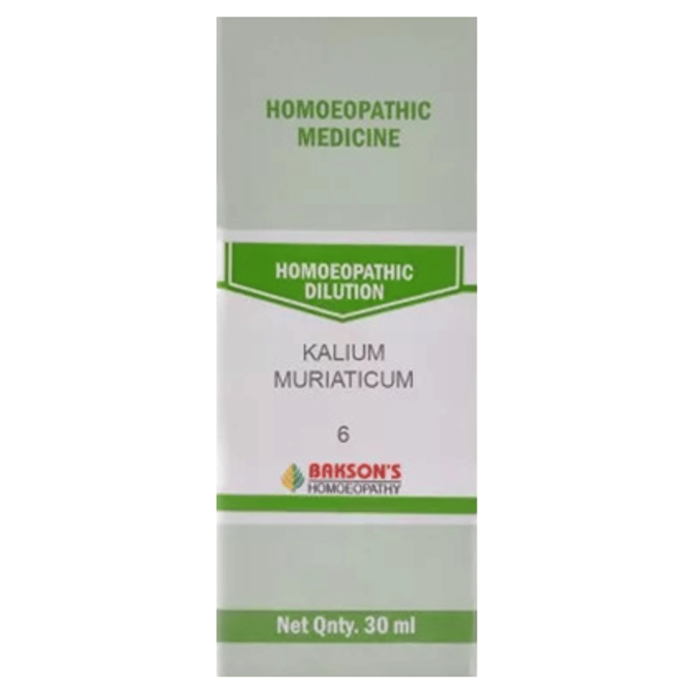 Bakson's Homeopathy Kalium Muriaticum Dilution 6 CH bottle of 30 ml Dilution