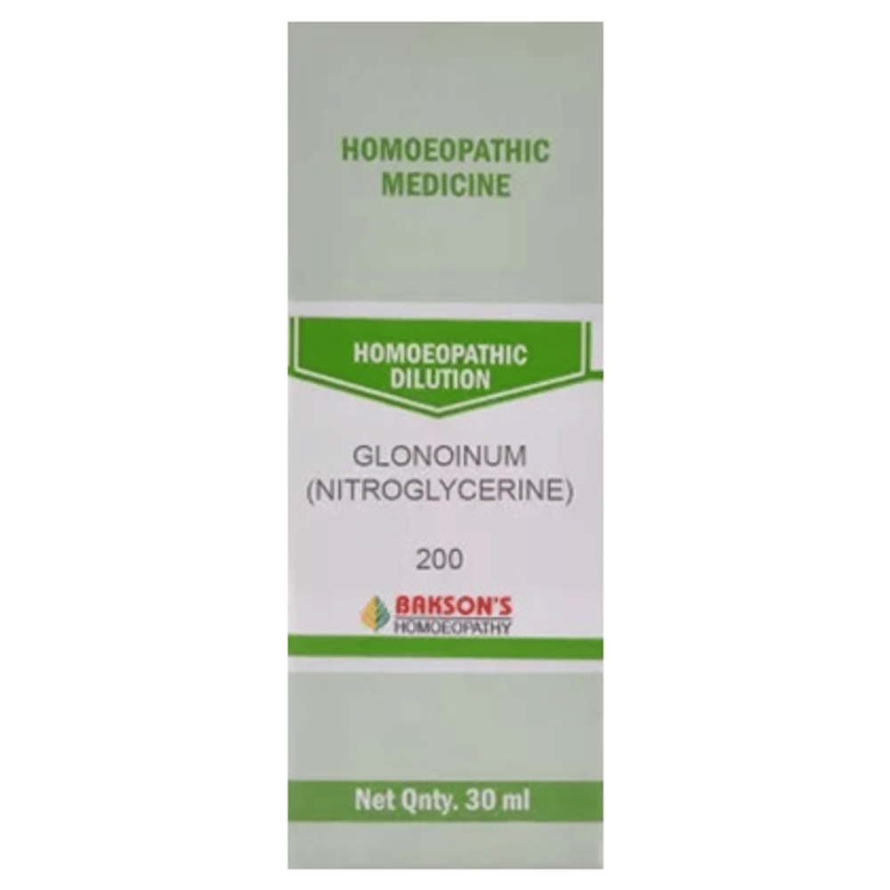Bakson's Homeopathy Glonoinum (Nitroglycerine) Dilution 200 bottle of 30 ml Dilution