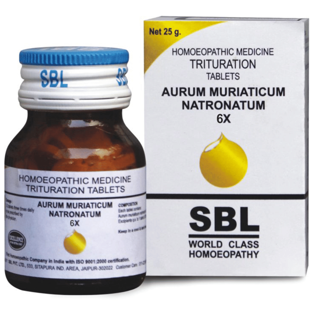 SBL Aurum Muriaticum Natronatum Trituration Tablet 6X bottle of 25 gm Trituration Tablet SBL Aurum Muriaticum Natronatum Trituration Tablet 6X bottle of 25 gm Trituration Tablet