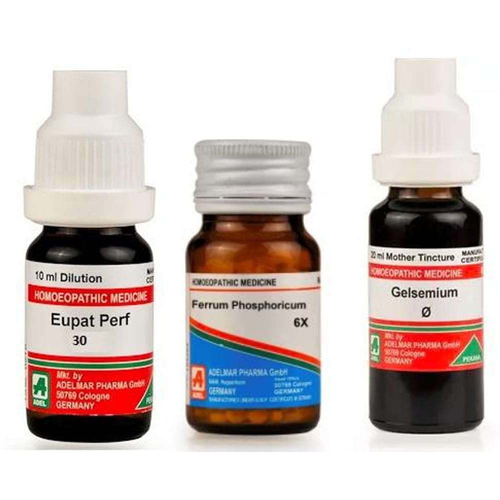 ADEL Fever Care Combo (Eupatorium Perfoliatum Dilution + Ferrum Phosphoricum Biochemic Tablet +Gelsemium Mother Tincture) packet of 1 Kit ADEL Fever Care Combo (Eupatorium Perfoliatum Dilution + Ferrum Phosphoricum Biochemic Tablet +Gelsemium Mother Tincture) packet of 1 Kit