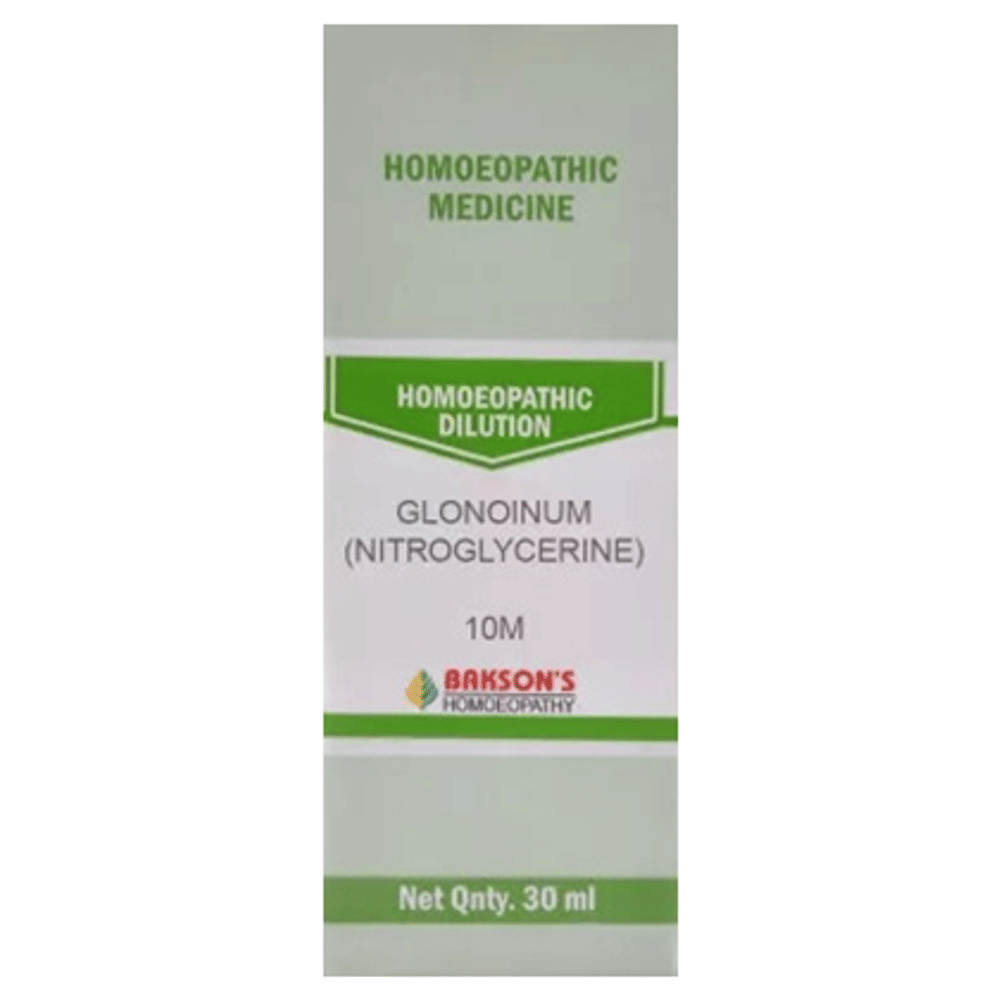 Bakson's Homeopathy Glonoinum (Nitroglycerine) Dilution 10M bottle of 30 ml Dilution