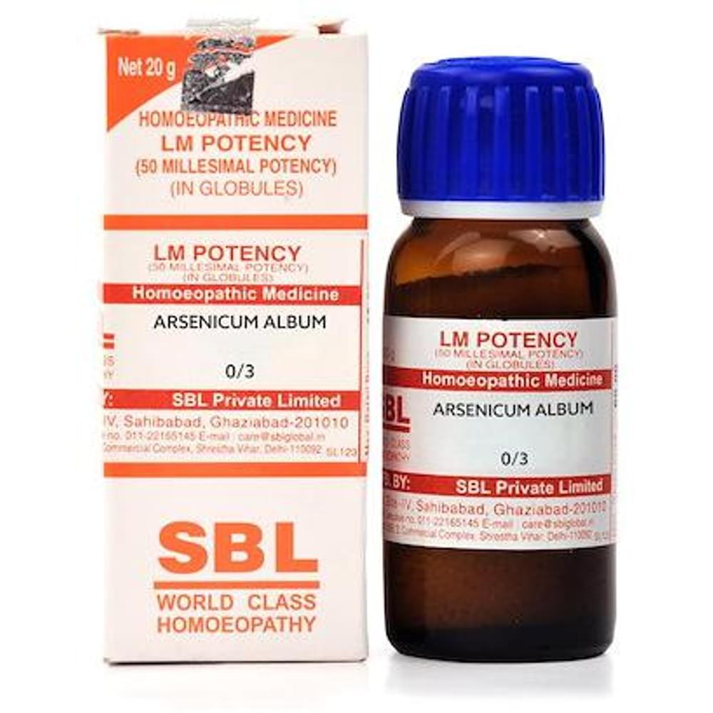 SBL Arsenicum Album 0/3 LM bottle of 20 gm Globules SBL Arsenicum Album 0/3 LM bottle of 20 gm Globules