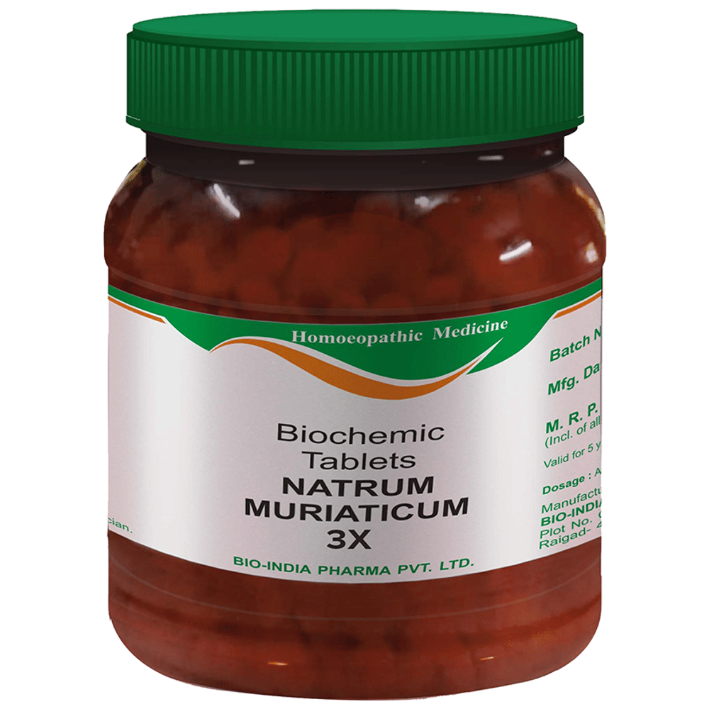 Bio India Natrum Muriaticum Biochemic Tablet 3X bottle of 450 gm Biochemic Tablet Bio India Natrum Muriaticum Biochemic Tablet 3X bottle of 450 gm Biochemic Tablet