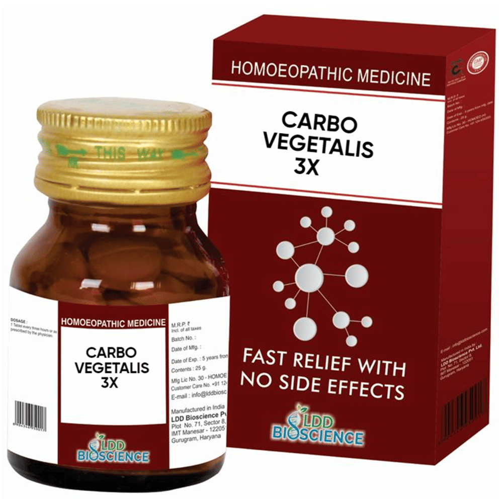 LDD Bioscience Carbo Vegetalis 3X bottle of 25 gm Tablet