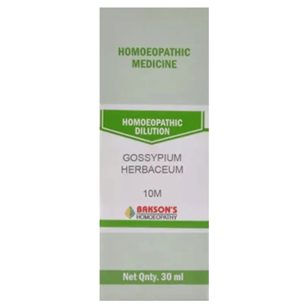 Bakson's Homeopathy Gossypium Herbaceum Dilution 10M bottle of 30 ml Dilution