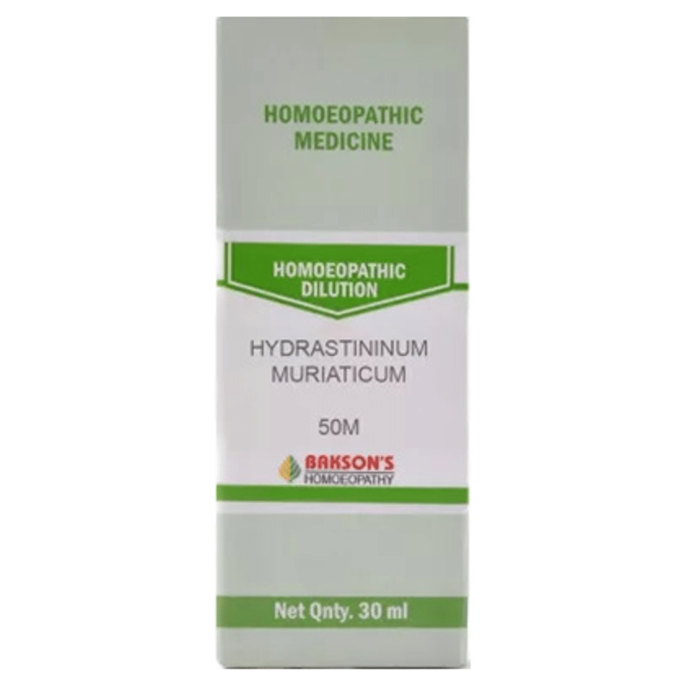 Bakson's Homeopathy Hydrastininum Muriaticum Dilution 50M bottle of 30 ml Dilution