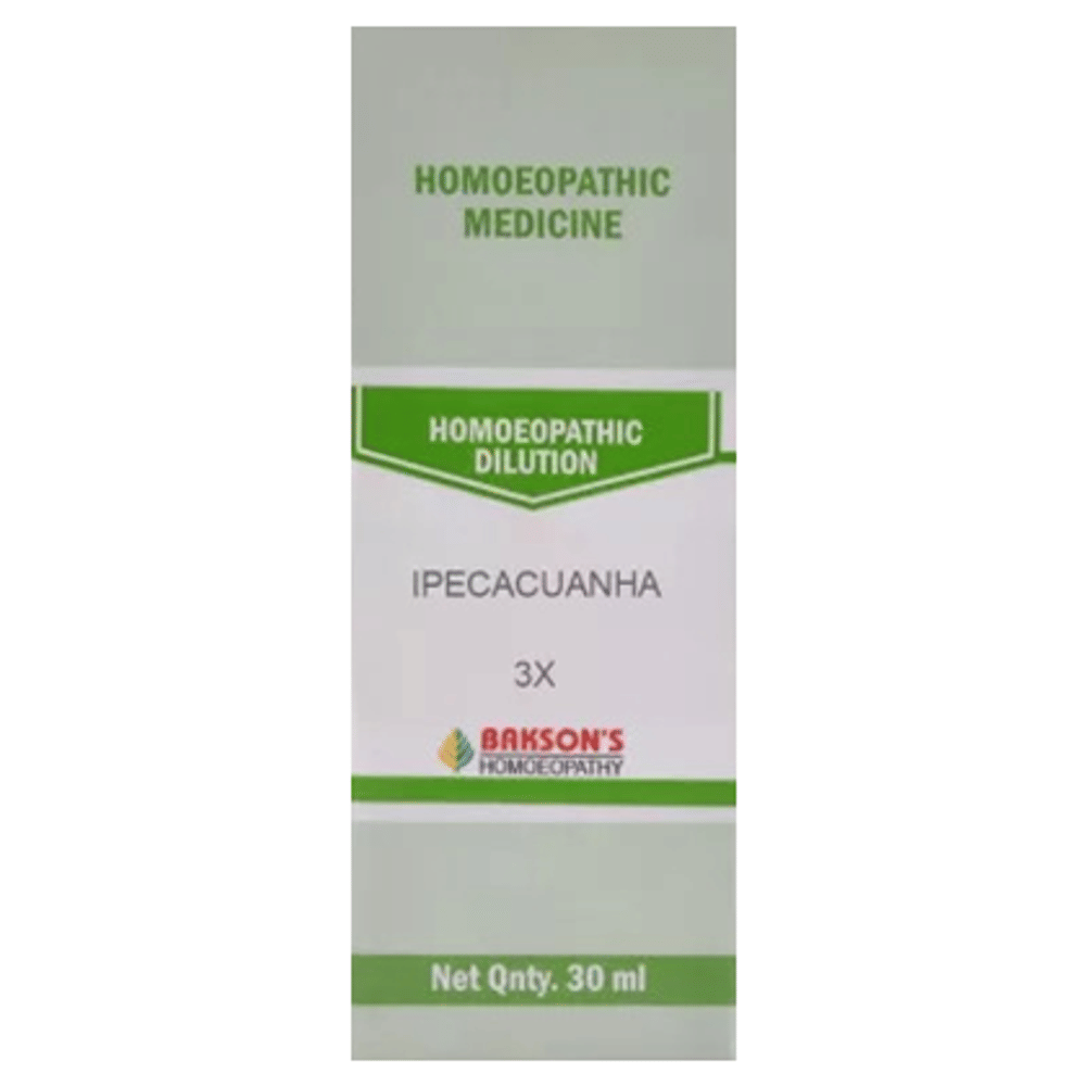 Bakson's Homeopathy Ipecacuanha Dilution 3X bottle of 30 ml Dilution