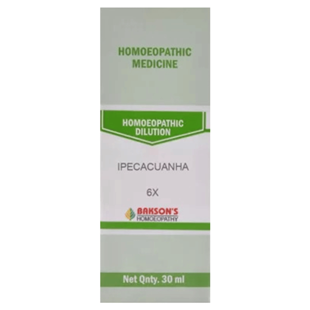 Bakson's Homeopathy Ipecacuanha Dilution 6X bottle of 30 ml Dilution