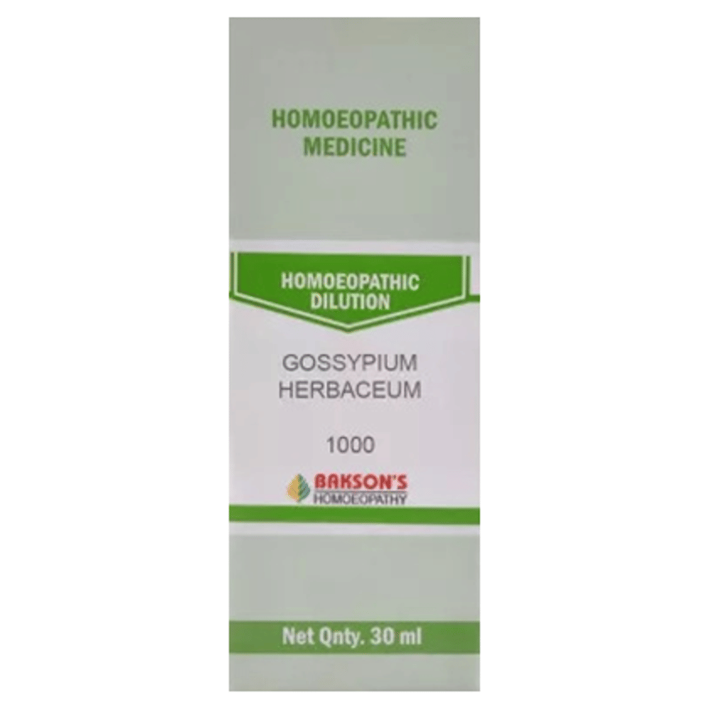 Bakson's Homeopathy Gossypium Herbaceum Dilution 1000 CH bottle of 30 ml Dilution