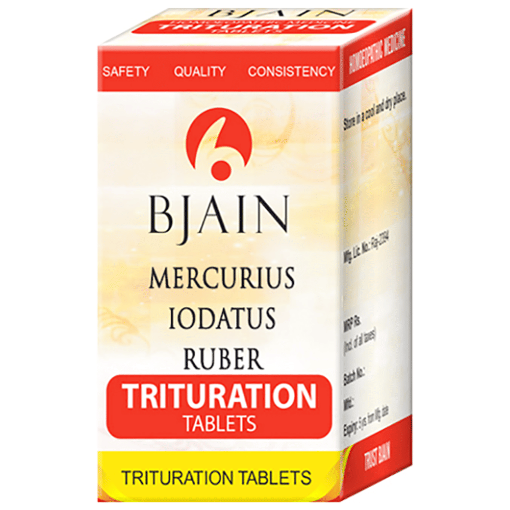 Bjain Mercurius Iodatus Ruber Trituration Tablet 6X bottle of 450 gm Trituration Tablet