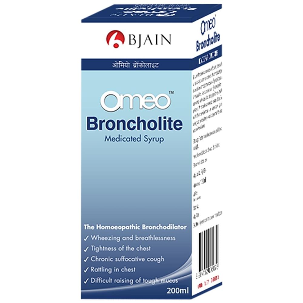 Bjain Omeo Broncholite Medicated Syrup bottle of 200 ml Syrup