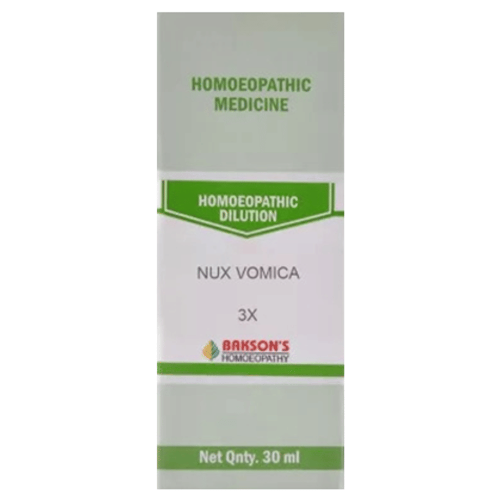 Bakson's Homeopathy Nux Vomica Dilution 3X bottle of 30 ml Dilution