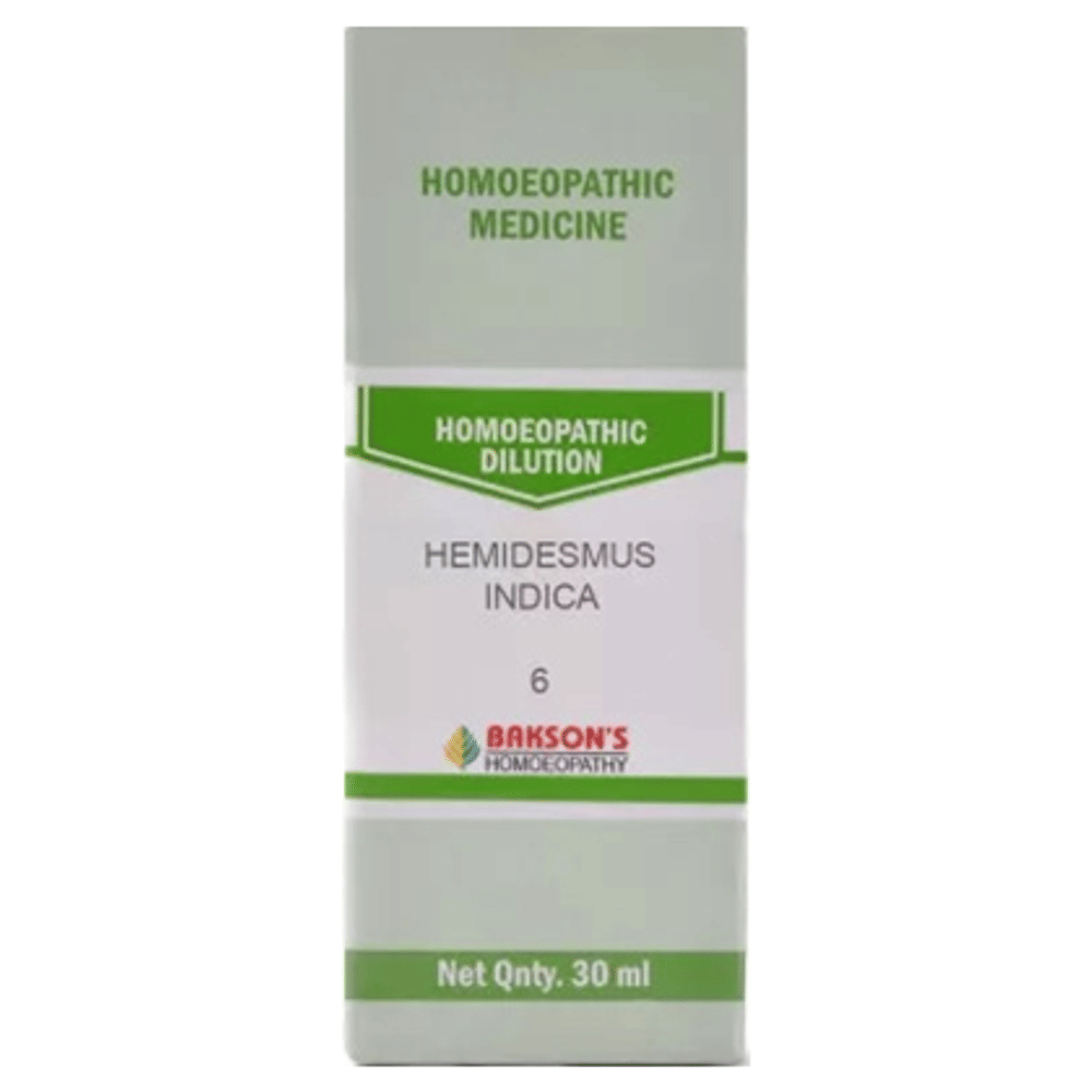 Bakson's Homeopathy Hemidesmus Indica  Dilution 6 CH bottle of 30 ml Dilution