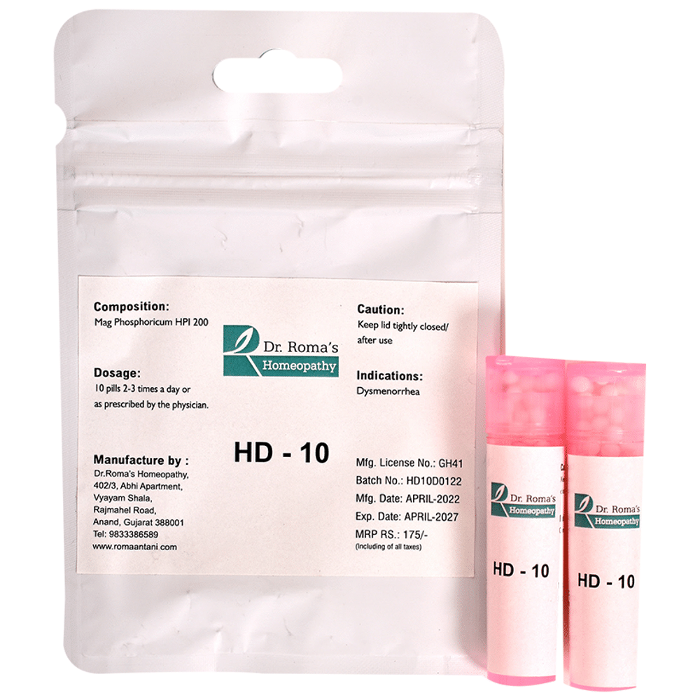 Dr. Romas Homeopathy HD 10 for Dysmenorrhoea, 2 Bottles of 2 Dram packet of 2 bottles