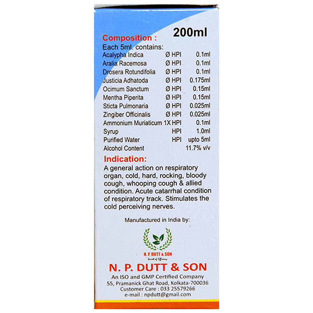 N.P. Dutt & Son Kawf Plus Syrup (Expectorant) bottle of 200 ml Syrup