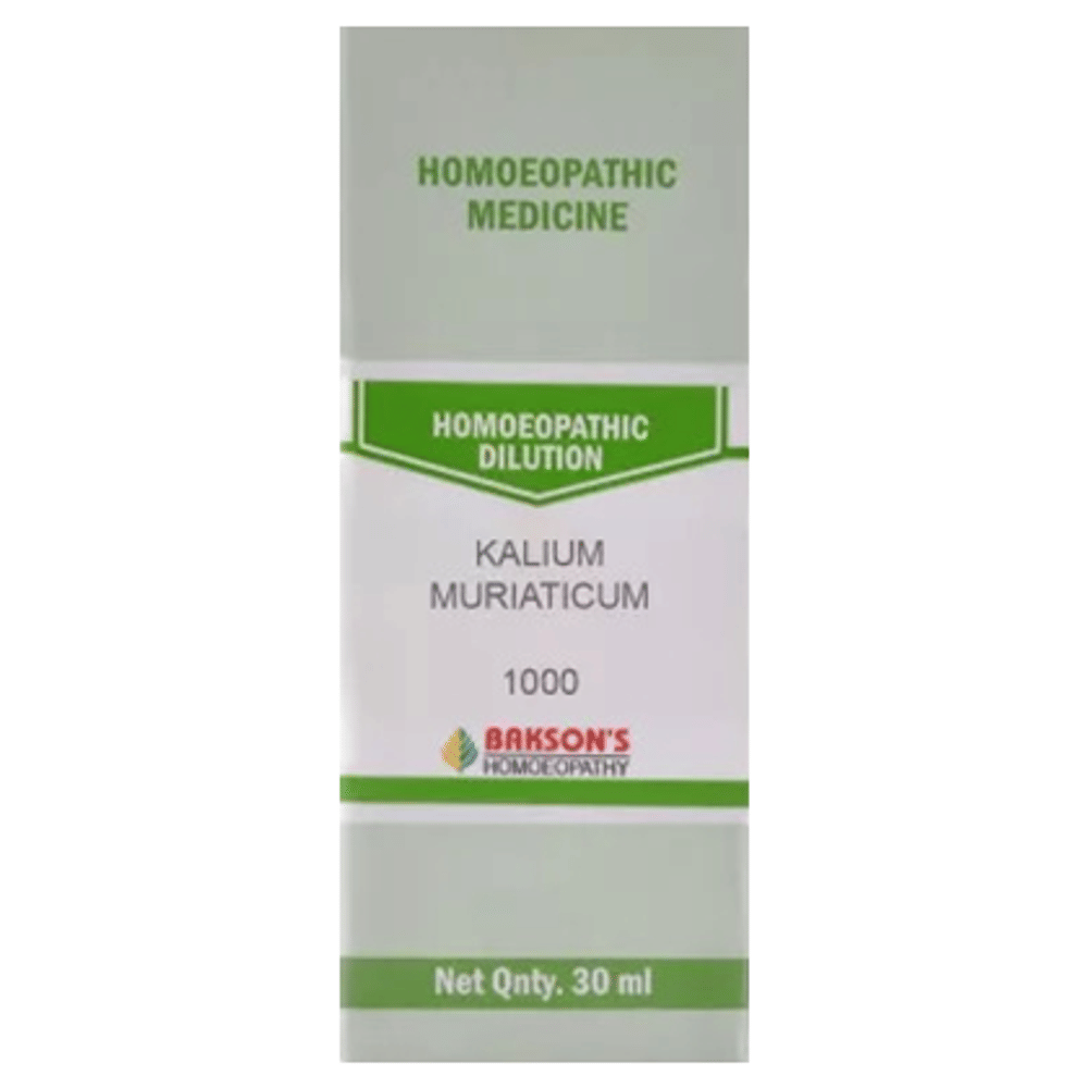 Bakson's Homeopathy Kalium Muriaticum Dilution 1000 CH bottle of 30 ml Dilution