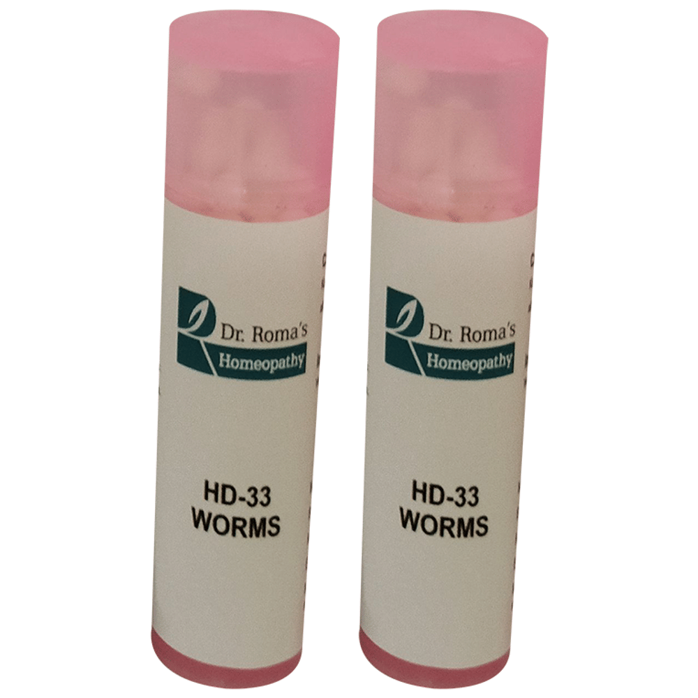Dr. Romas Homeopathy HD-33 Worms, 2 Bottles of 2 Dram packet of 2 bottles