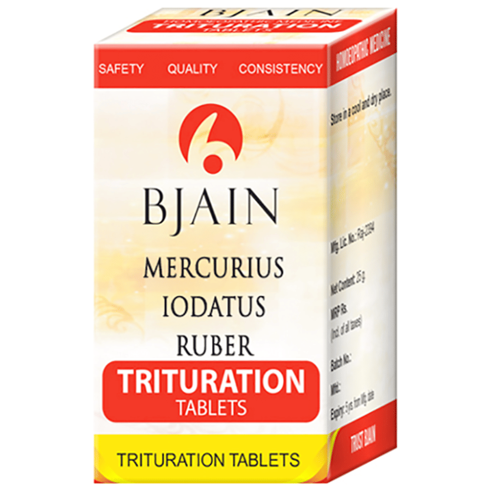 Bjain Mercurius Iodatus Ruber Trituration Tablet 6X bottle of 25 gm Trituration Tablet