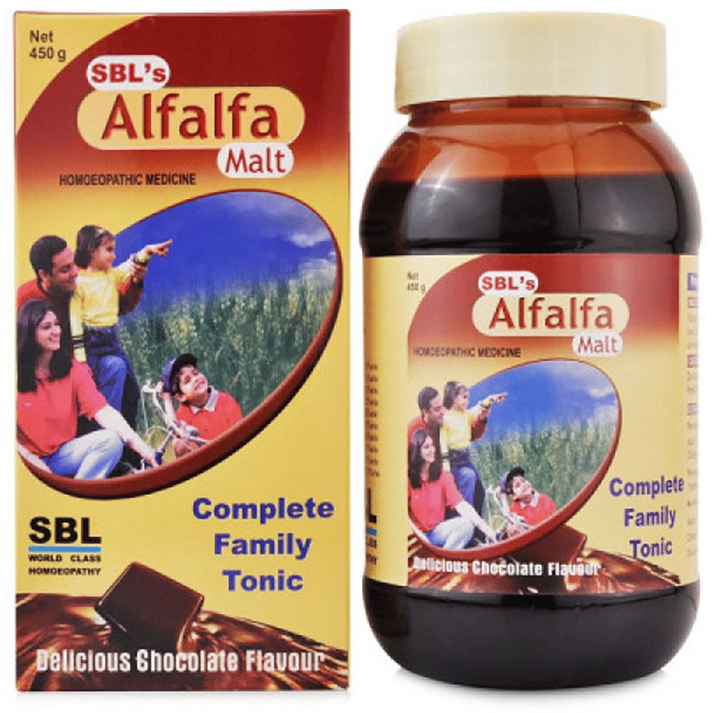 SBL Alfalfa Malt Energy Stimulant Delicious Chocolate jar of 450 gm Paste SBL Alfalfa Malt Energy Stimulant Delicious Chocolate jar of 450 gm Paste