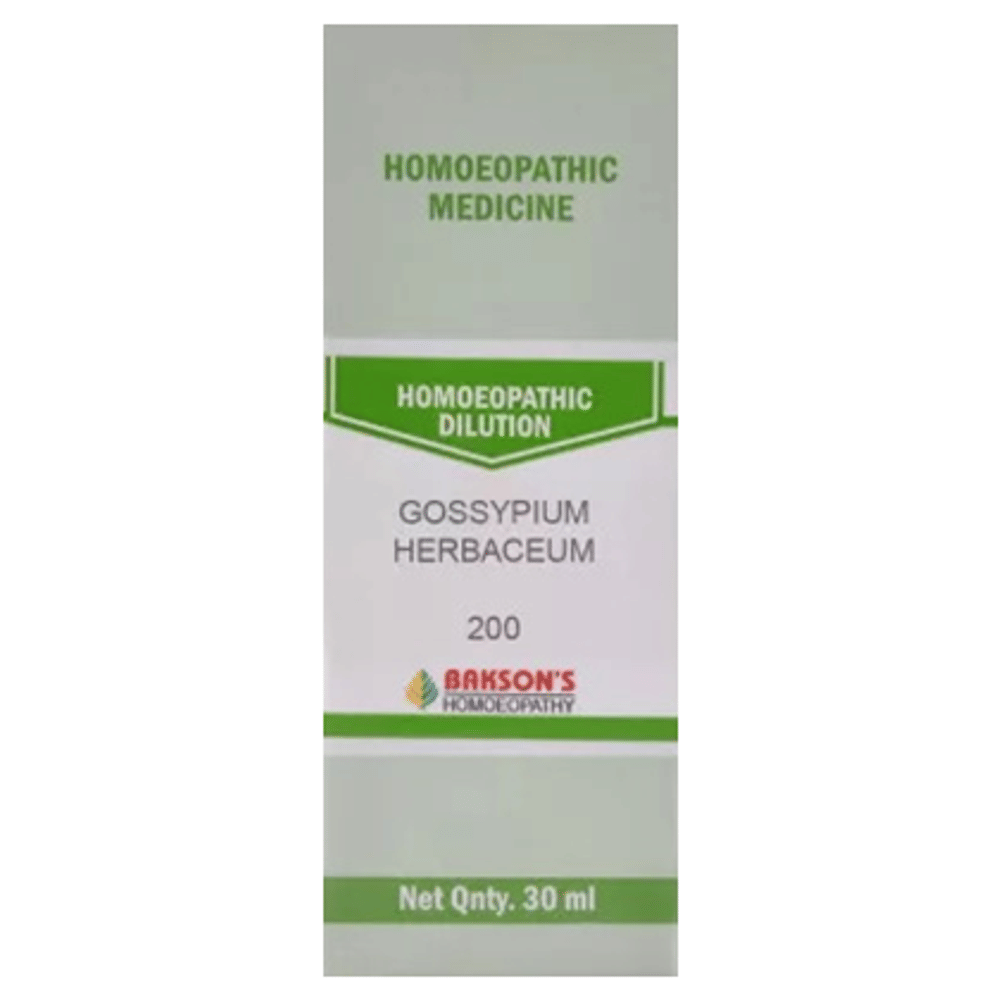 Bakson's Homeopathy Gossypium Herbaceum Dilution 200 bottle of 30 ml Dilution