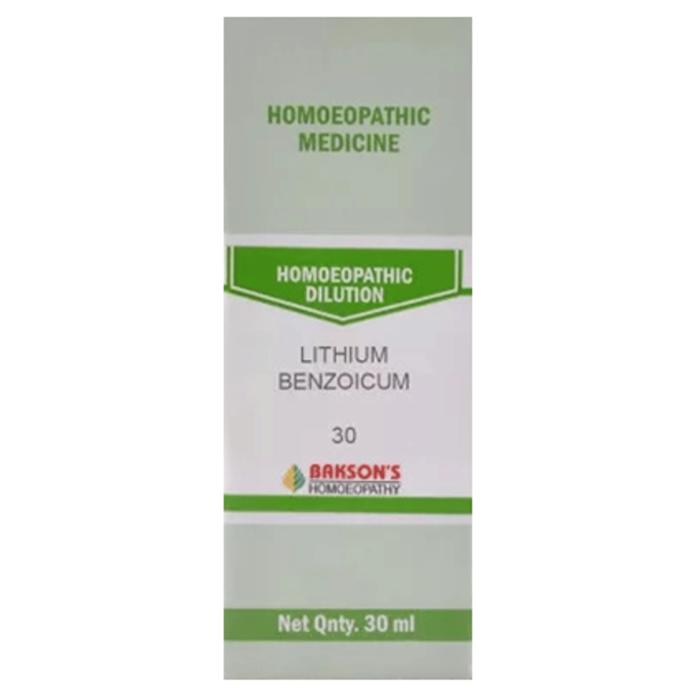 Bakson's Homeopathy Lithium Benzoicum Dilution 30 bottle of 30 ml Dilution Bakson's Homeopathy Lithium Benzoicum Dilution 30 bottle of 30 ml Dilution